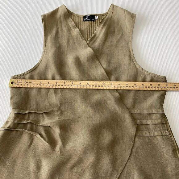 Fenini Women's Small-100% Linen/Cotton Wrap Top Sleeveless Vest Tan-Made USA - Picture 8 of 8